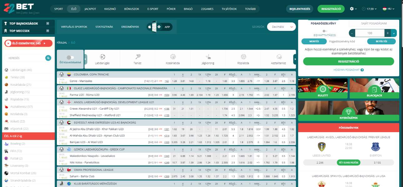 22Bet live