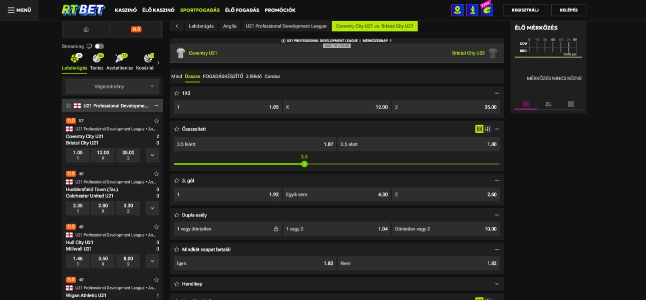 RT Bet sportfogadási szorzók